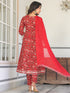 Red Pure Cotton Floral Printed Yoke Embroidered A-line Kurta Set